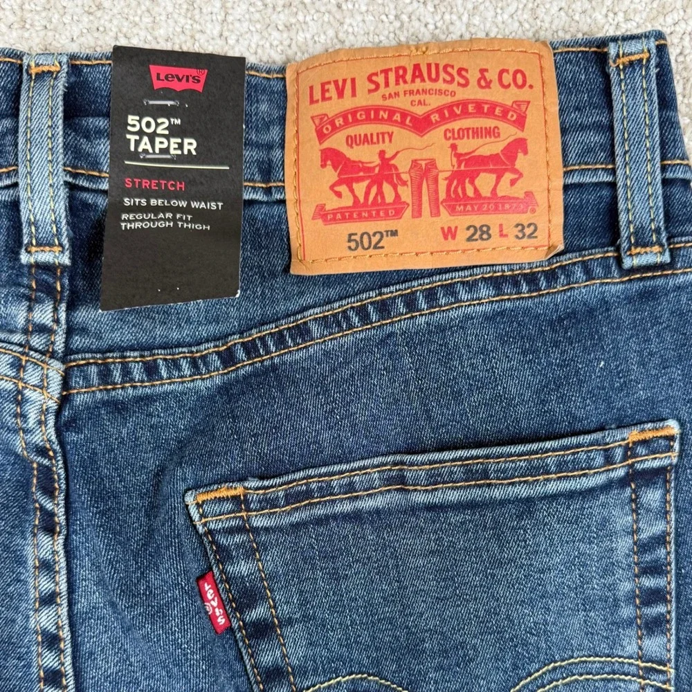 NEW Levi's Flex 502 Mens 28x32 Taper Stretch Dark Denim Blue Jeans